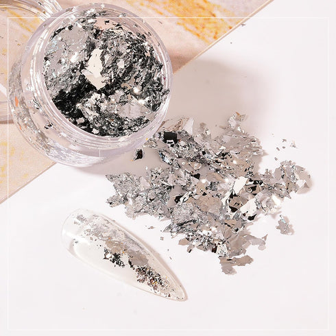 3D Sparkly Aluminum Foil Glitter Silvery Nail Foil Flakes Sequins Nail Art Supplies Nail Art Foil Glitter Gold Foil Set Nail Glitter Flakes for Ac...