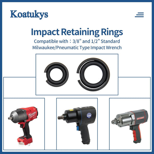 5 Sets 3/8" and 5 Sets 1/2" Impact Retaining Ring Wrench Socket Clip with O-Ring Fits Replacement Milwaukee/Pneumatic Type Impact Wrench Square Dr...