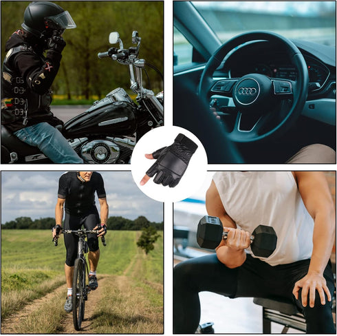 Long Keeper Fingerless Genuine Leather Men Gloves Half Finger Driving Cycling Bike Motorcycle Outdoor Sport Gloves...