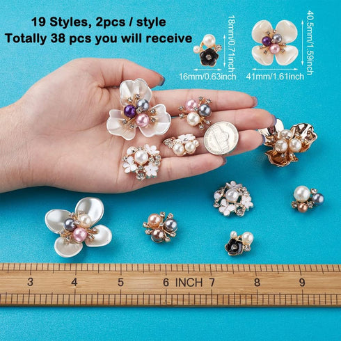 Pandahall 38pcs Pearl Rhinestone Buttons Embellishments Flatback Flower Faux Pearl Brooch Rhinestone Buttons for Jewelry Making Wedding Party Home...
