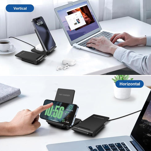 Wireless Charger, 2 in 1 Wireless Charging Stand Dock Foldable 20W Fast Charging for iPhone 15 Pro 14 13 12 11 Pro Max XS,AirPods, for Samsung Gal...