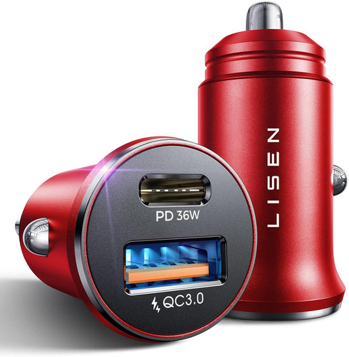 LISEN 2-Pack USB C Car Charger Adapter Fast Charge, 48W All Metal Cigarette Lighter USB Charger Smallest Flush Fit Car Charger USB C for iPhone 14...