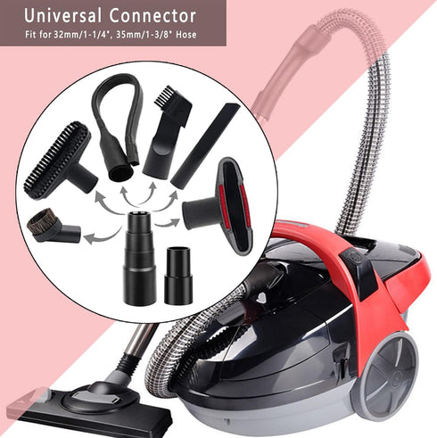 Universal Vacuum Attachment Kit Wet Dry Plastic Vacuum Hose Adapter 1-1/4" Vacuum Cleaners Accessories with Horse Hair Brush Extension Wand Flexib...