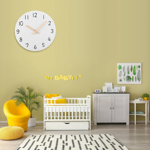 Plumeet 10'' Wooden Wall Clock Small Frameless Clocks with Silent Quartz Movement - Modern Style Village Wall Clocks Decorative Home Kitchen - Bat...