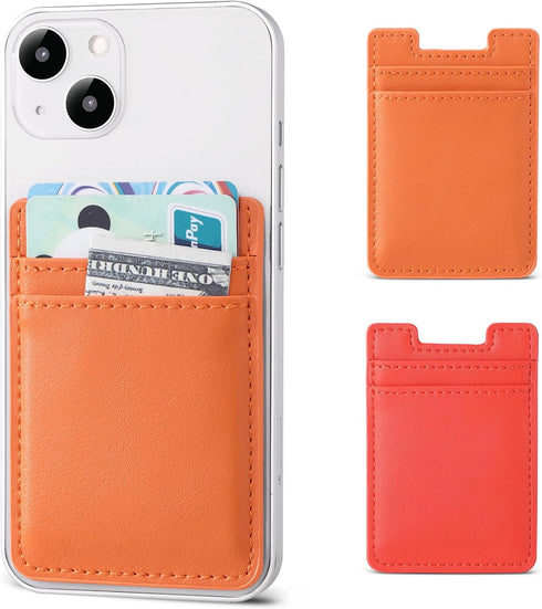 2Pack Phone Wallet,Leather Phone Card Holder Adhesive Stick On Credit Card Pocket for Back of Phone Case iPhone and Android-Orange,Red...