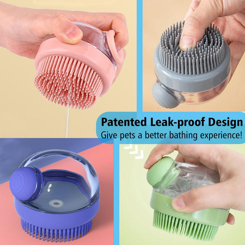 Dog Bath Scrubber Brush, 2 PCS Pet Dog Grooming Massage Shampoo Bath Brush with Soap and Shampoo Dispenser Soft Silicone Bristle for Long Short Ha...