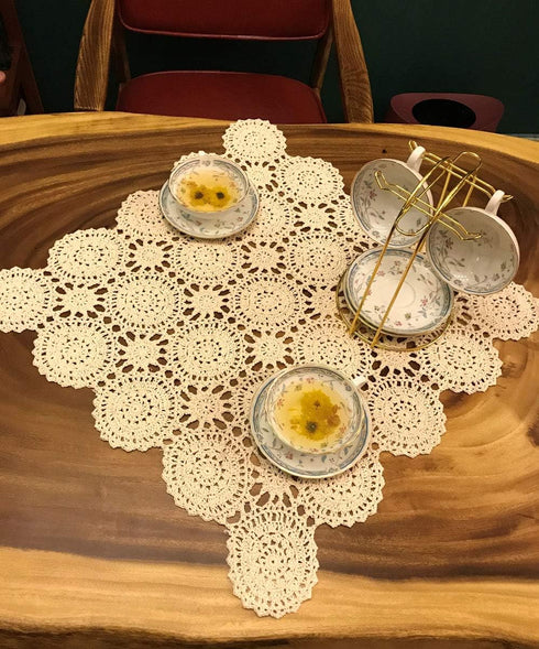 Beige Handmade Crochet Cotton Table Cloth Lace Doilies Square Lace Tablecloths 24 Inches....