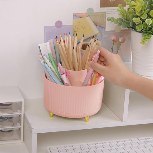 SKYDUE 360 Degree Rotating Desk Organizer, Dual-Purpose Pencil Pen Holder for Desk, Cute Rotating Desk Pen Organizer with 5 Slots, Art Supplies, P...