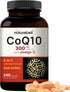 CoQ10 (Ubiquinone) 300mg with Omega 3 Fatty Acids, 240 Capsules | Stable High Absorption Form – Antioxidant Support for Heart & Energy Health – Ex...