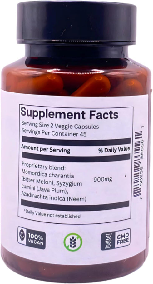 Dibetx-3 - Malabar Plum (Jamun), Neem (Azadirachita Indica), Bitter Melon (Karela), Ayurvedic Herbal Blend, Vegan, Organic, Gluten-Free, Lactose-F...