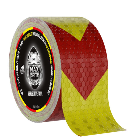 Max Brite Reflective Tape, 30 Feet x 2 Inch Honeycomb Reflector Tape, Safety Reflective Tape for Trailers, Trucks, Equipment, Yellow and Red Refle...