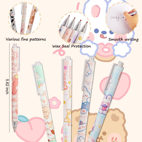 24 Pcs Cute Cow Pens Retractable Gel Pens Kawaii Bear Pens for Aesthetic Office and School Supplies...