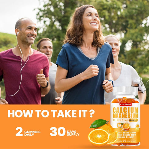 Sugar Free Calcium Magnesium Gummies 600mg Calcium,300mg Magnesium Complex, with Vitamin D3 & K2,Supplements for Energy Support?60 Gummies? (60 Co...