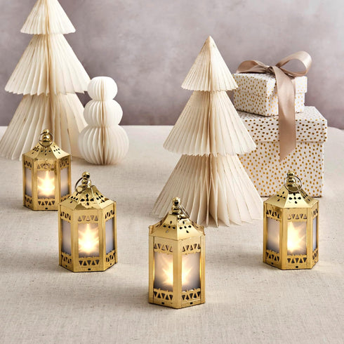 LampLust Gold Mini Lanterns for Centerpieces, 6 Pack LED Star Lantern, Batteries Included, Small Ramadan Lanterns Decorative Indoor, Ramadan Decor...