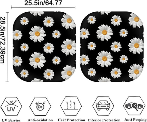 Fashion Daisy Windshield Sun Shade, Flower Designs Auto Car Truck SUV Vehicle Universal-fit Front Windshield Sunshade Pack of 2 Car Front Sun Viso...