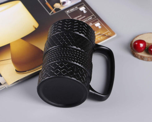 VanEnjoy 3D Cool Black Tyre Tire Shaped Frosted Ceramic Mug Large Coffee Tea Cup Unique Gifts Car Fans 14 oz(400ml)...
