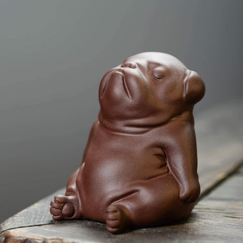 Slowtee Handcrafted Purple Clay Chinese Kung Fu Tea Accessories Pet Small Lazy Dog, Zisha Tea Pet Meditative Dog Ornaments, Lazy Sleepy Puppy Scul...