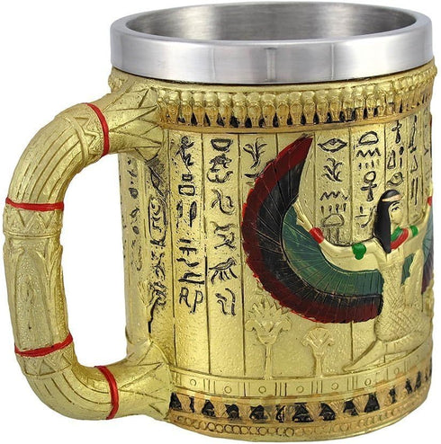 Egyptian Theme Golden Winged Isis Motherhood and Magic Goddess Beer Stein Tankard Coffee Cup Mug Great Gift For Ancient Egyptian Culture Lovers Sc...