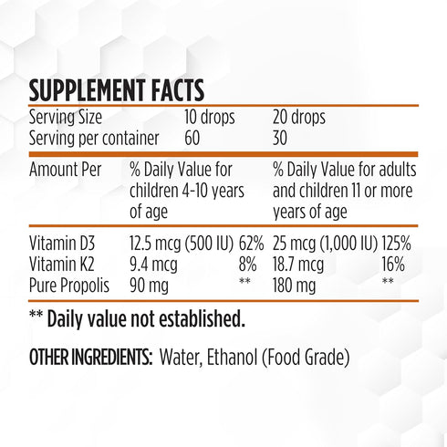 BEE and You, 100% Natural Pure Propolis Extract, Vitamin D3 K2, Water Soluble Drops, High Potency, Immune Support Supplement, Antioxidants, Natura...