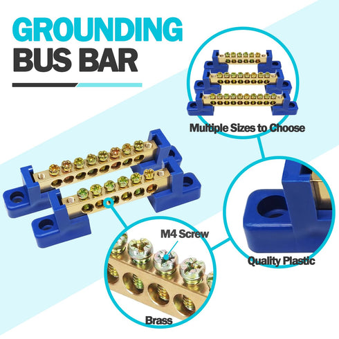 4PCS Grounding Bus Bar 4 Positions Terminal Block Ground Bus Bar Brass Wire Screw Terminal Electrical Bus Bars OLA002-4K...