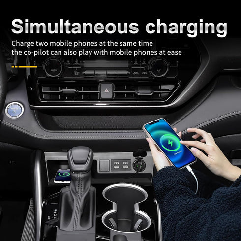 Wireless Phone Charging Pad Silicone Material Dual Charging Ports 15W Adapter for Smartphone Phone for Toyota Highlander 2020 2021 2022 2023(Left ...
