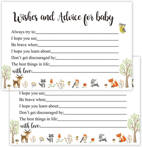 Giftideaworkshop 50 Woodland Baby Shower Wishes and Advice for The Mom-to-Be? Baby Advice Cards for Baby Shower Game?4X6 inch....