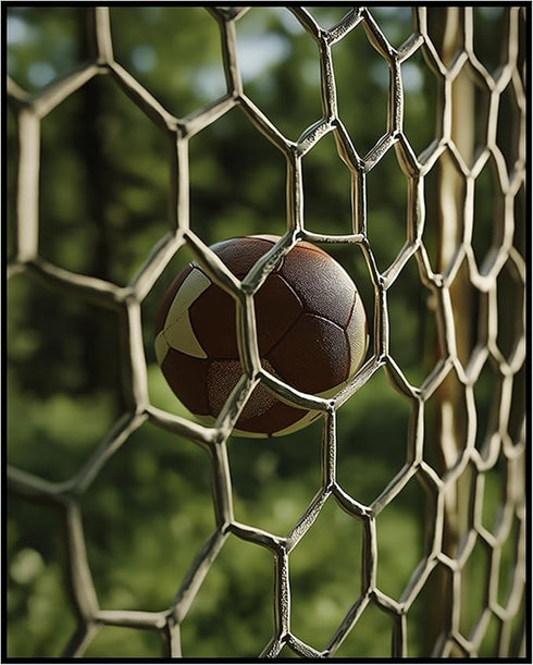 Posterizer 1 pcs-close-up of a ball hitting the football goal net-Sports & Hobby Art Gifts for sports fans Decor for Home & Office- unframed wall ...