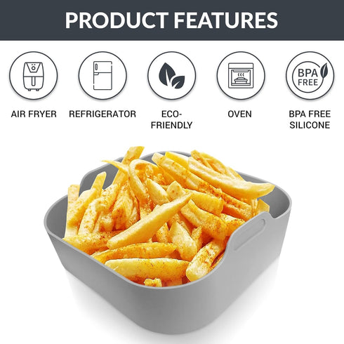 Silicone Air fryer Liners Square, Reusable Airfryer Basket, 6 Quart Air Fryer Inserts, Air Fryer Oven, Microwave Tray Pots, Air Fryer Rubber Acces...