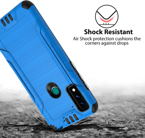 TJS Compatible for AT&T Maestro 3 (U626AA) Case, with Tempered Glass Screen Protector, Magnetic Support Hybrid Shockproof Metallic Brush Finish Ph...