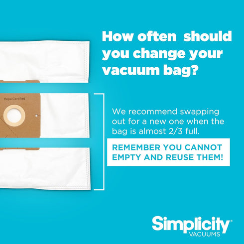 Simplicity Vacuums SZH-6 Jill Canister Vacuum Replacement Bags with Certified Hepa Media, Fits with Simplicity Jill, Jack, and Snap Bagged Vacuum ...