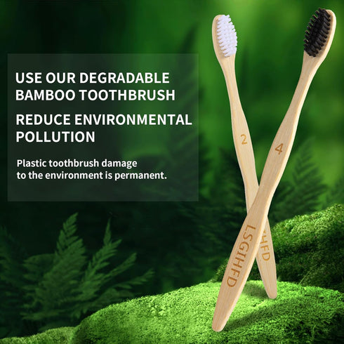 Bamboo Toothbrushes (10Pack),BPA Free Soft Bristles Toothbrushes,Natural Wood Toothbrushes Bulk, Reusable Travel Toothbrushes...