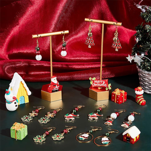 SUNNYCLUE 1 Box DIY 10 Pairs Christmas Enamel Charms Earring Making Kit Jingle Bell Charms for Jewelry Making Rhinestone Christmas Charms Snowflak...