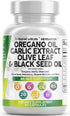 Oregano Oil 6000mg Garlic Extract 4000mg Olive Leaf 3000mg Black Seed Oil 3000mg - Immune Support & Digestive Health Supplement for Women and Men ...