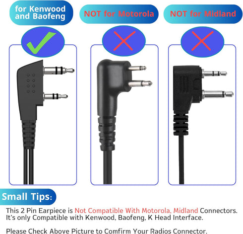 Walkie Talkie Earpiece with Mic, 2 Pin Air Acoustic Tube Surveillance Headset, Two Way Radio Earpiece with PTT/VOX, Security Earpiece Compatible w...