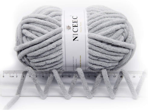 NICEEC 3 Skeins Sparkling Chenille Yarn Soft Blanket Yarn for Crochet & Knitting, Total 165yds/10.6oz - Light Grey...