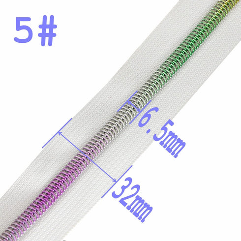 Leekayer #5 Metallic Nylon Coil Zippers by The Yard Colorful Teeth Zipper Bulk 10 Yards White Tape with 25pcs Silver Sliders for DIY Sewing Tailor...