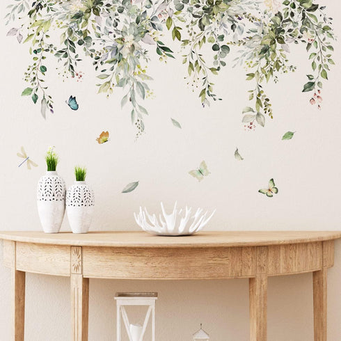 Hanging Vine Foral Window Clings Wall Stickers, PVC Double-Sided Flower Leaf Anti Collision Removable Window Decals, Window Decals for Home Party ...