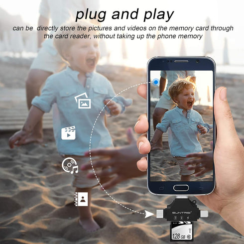 4 in 1 SD Card Reader for iPhone ipad Android Mac PC Camera,Micro SD Card Reader SD Card Adapter Portable Memory Card Reader Trail Camera Viewer C...