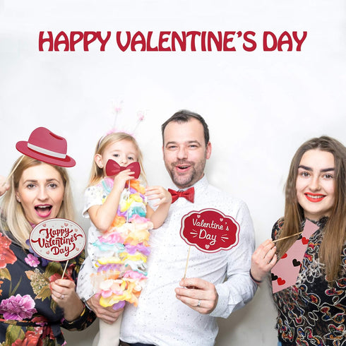 Valentines Day Photo Booth Props Kit, 28PCS Photography Props, Funny DIY Picture Selfie Accessories for Valentine’s Day Wedding Party Suppliers Fa...