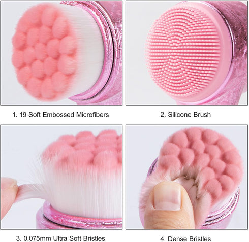 Face Brush 2 in 1, Facial Cleansing Exfoliating Brush with Ultra Fine Soft Bristles for Pore Deep Cleansing Silicone Double Side Face Wash Scrub B...