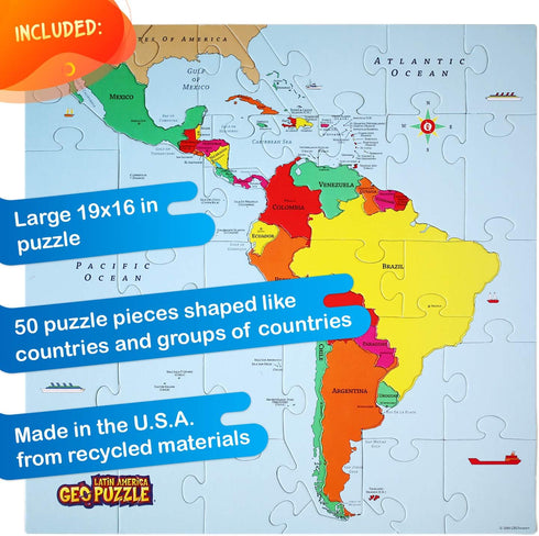 GeoToys — GeoPuzzle Latin America — Educational Kid Toys for Boys and Girls, 50 Piece Geography Jigsaw Puzzle, Jumbo Size Kids Puzzle — Ages 4 and...