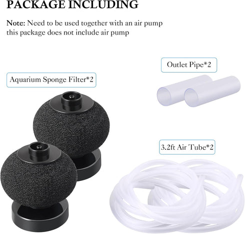 HITOP 2 Pack Aquarium Bio Sponge Filter: 4in Mini Air-Powered Fish Tank Filter, Quiet Small Sponge Filter for up to 15gallon Fish Tank, Betta Tank...