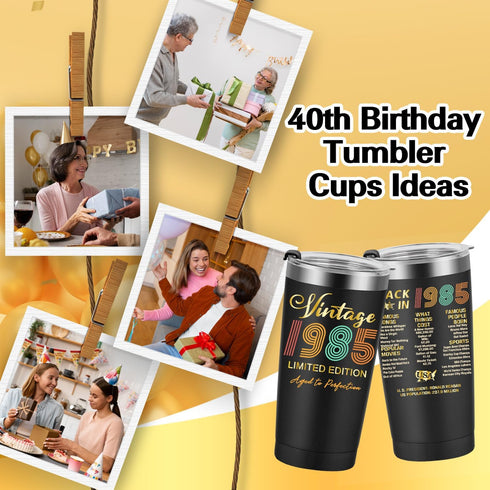 1985 40th Birthday Gift for Women and Men - 40th Gifts for Parents - 40th Class Reunion - Mom Dad Wife Husband Grandpa Grandma Present - 20oz Tumb...