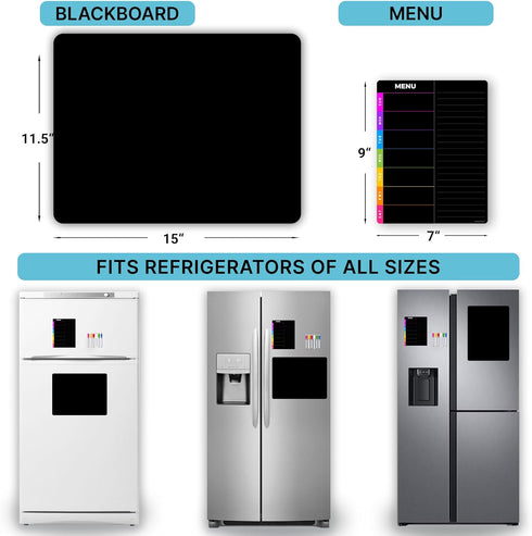 Magnetic Dry Erase Blackboard Set: Black Board for Home, Office & Classroom (11.5x15"), Menu Board for Kitchen Fridge/Family Meal Planner (7x9”), ...