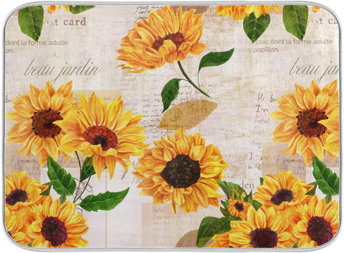 Qilmy Sunflowers Dish Drying Mat Water Absorption Tableware Drying Mat for Kitchen Countertop Home Decoration, 16 x 18 Inch Non Slip Dish Mats, He...