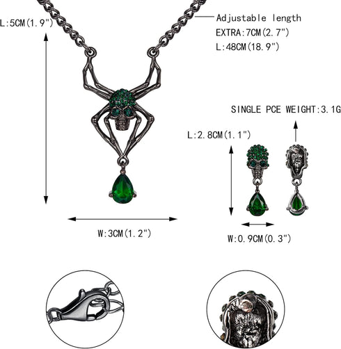 EVER FAITH Halloween Jewelry Set Vintage Gothic Spider Skull Round Crystal Pendant Necklace Drop Earrings Set for Women...