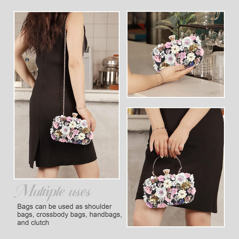 Oweisong 3D Flower Clutch Purses for Women Gold Formal Wedding Party Evening Bags Chain Floral Shoulder bag...
