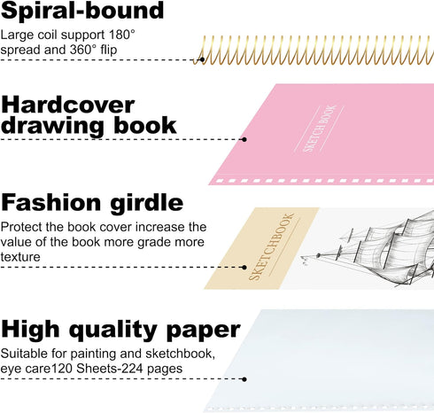 9 x 12 inches Hardcover Sketchbook for Drawing 120 Sheets Spiral Bound Sketch Pad Premium Art Sketchbook Artistic Drawing Painting Writing Paper(6...