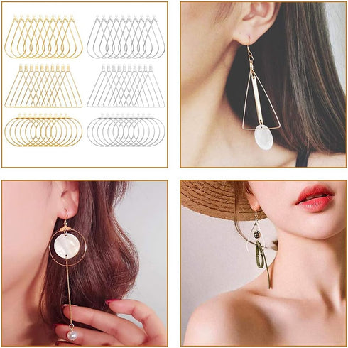 120pcs Earrings Beading Hoop Earring Finding Teardrop Earring Triangle Earring Round Hoop Earring for Jewelry Making DIY Crafts Art Creation Women...