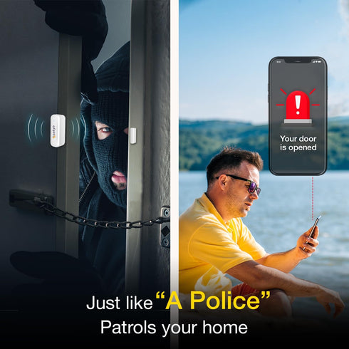 Smart Wifi Door/Window Sensor for Home| No Hub Required| Free App Alert, Works with Tuya Smart Life Devices, Compatible with Alexa, Google Home, S...